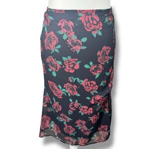 Black Floral Mesh Skirt XS Slit Gothic Romantic Grunge Fairycore Whimsigoth Dark